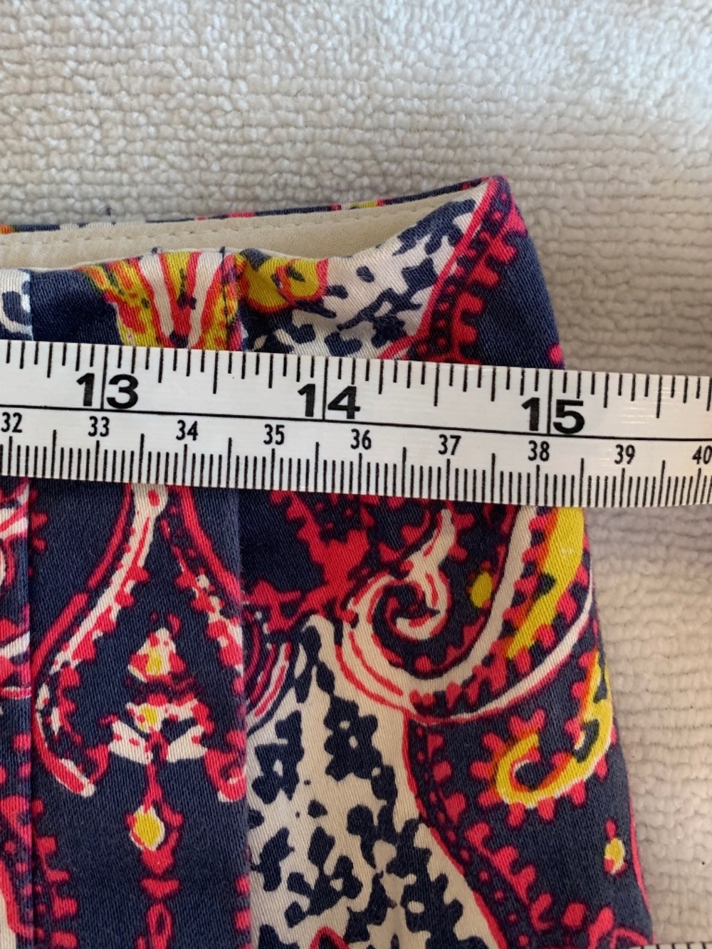 J.Crew Stretch Mini Skirt Navy Pink Yellow Paisley Print Size 4 Preppy Chic - Picture 8 of 9